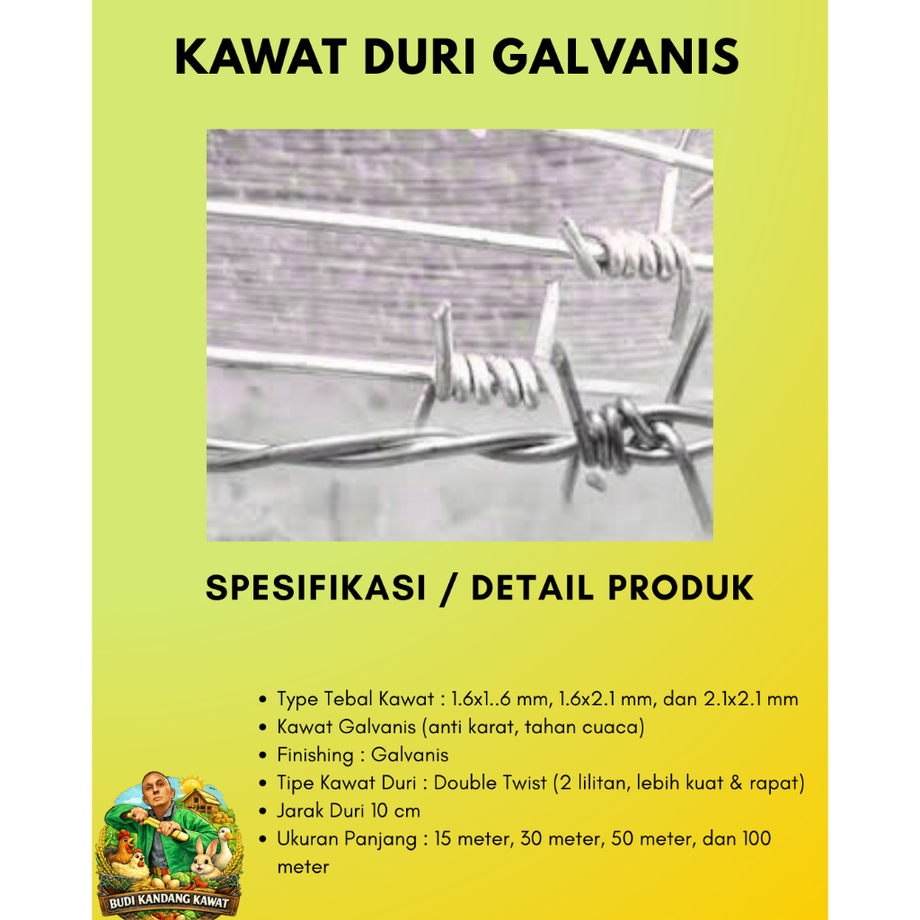 Kawat Duri Galvanis 1.6 × 2.1 mm – Extra Kuat & Tajam | Pagar Pengaman Kebun, Perkebunan & Area Proy