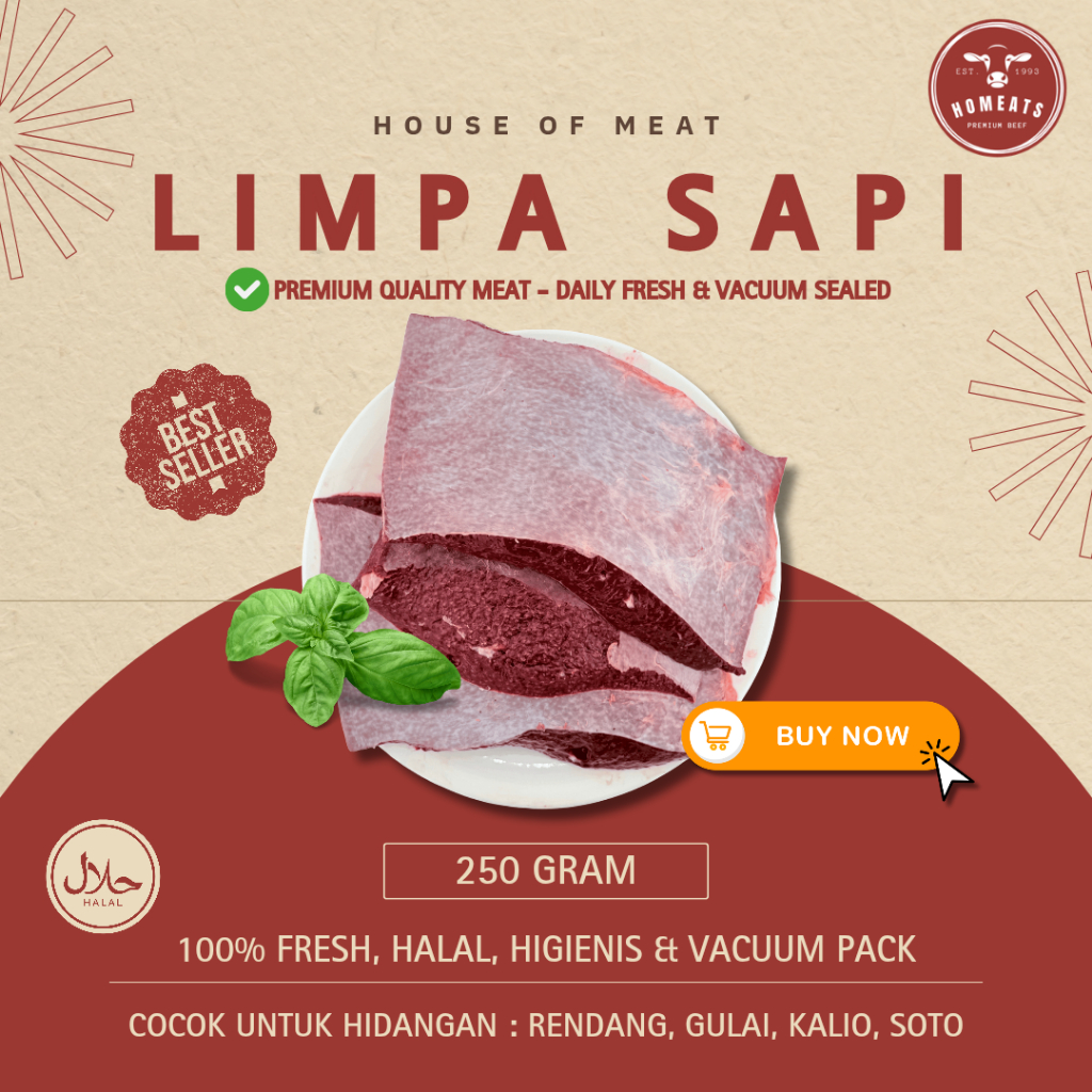 Limpa Sapi Lokal Segar 250 Gram Premium | Halal, Higienis, Vacuum Pack