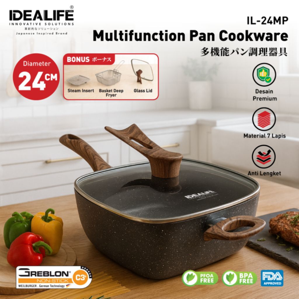 IDEALIFE - Multi Function Pan Cookware - Panci Serbaguna (24cm) - IL-24MP