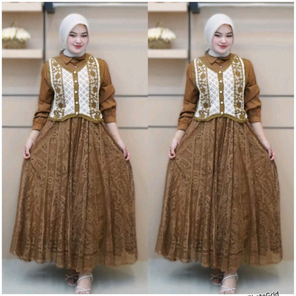 maxi dress import rajut mix brokat tile