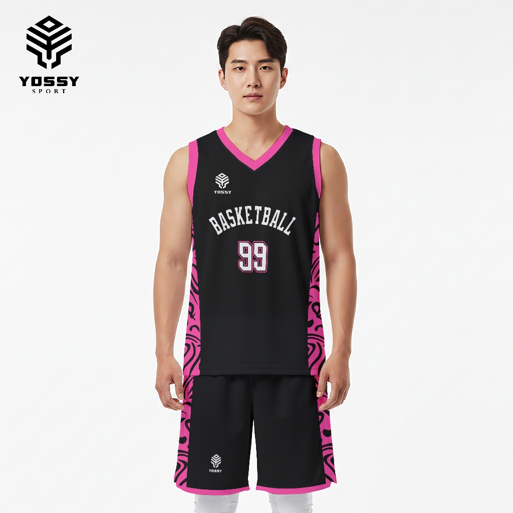 Jersey Basket custom setelan tim basket black pink unisex fullprint