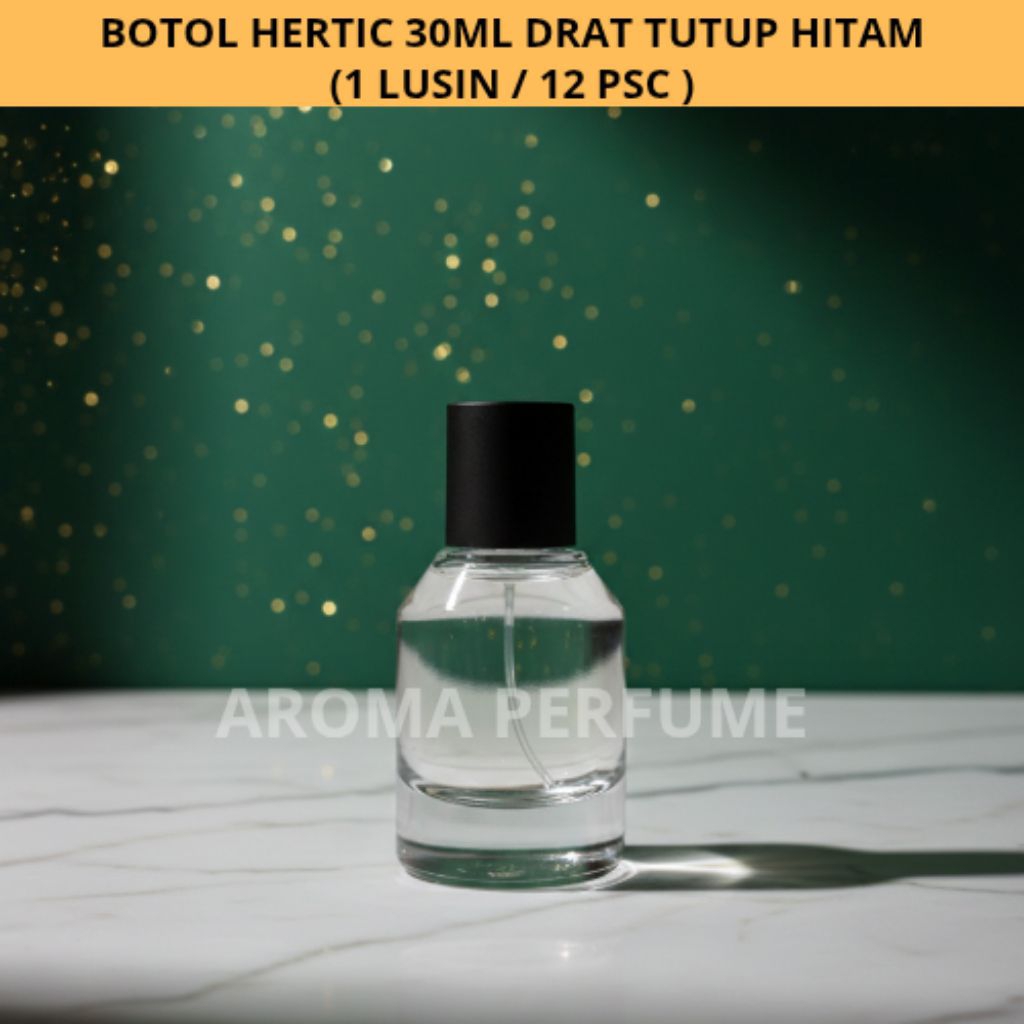 (1 LUSIN / 12 PCS) Botol Parfum Spray Hertic 30ml Drat Tutup Hitam