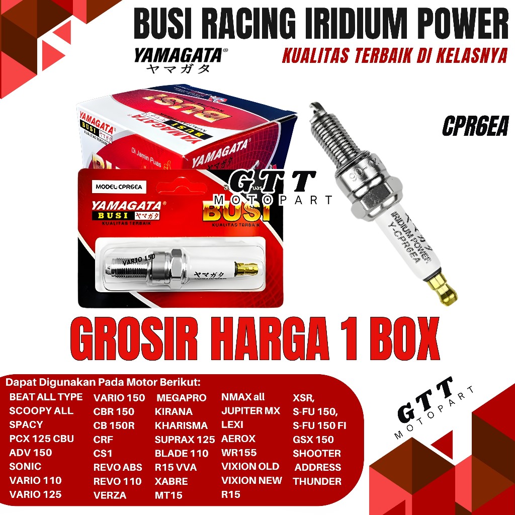 Grosir 1 BOX Busi Iridium Yamagata CPR6EA Beat Vario Nmax Aerox Lexy Scoopy 110 125 150 fi esp led