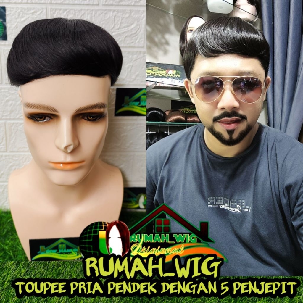 Toupee Pria/Wig Penutup Botak dan Uban Pria/Toupee/Topeer/Wig Toupee Pria Korean Bahan Sintetis