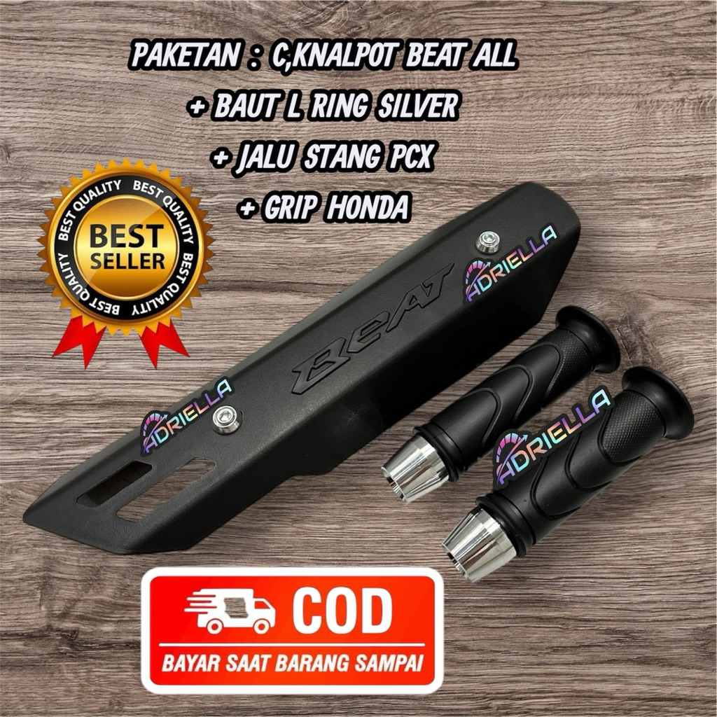 Paket COD Cover Knalpot Beat Universal +  Handgrip Honda Set Jalu Stang Pcx Chrome Universal Untuk S