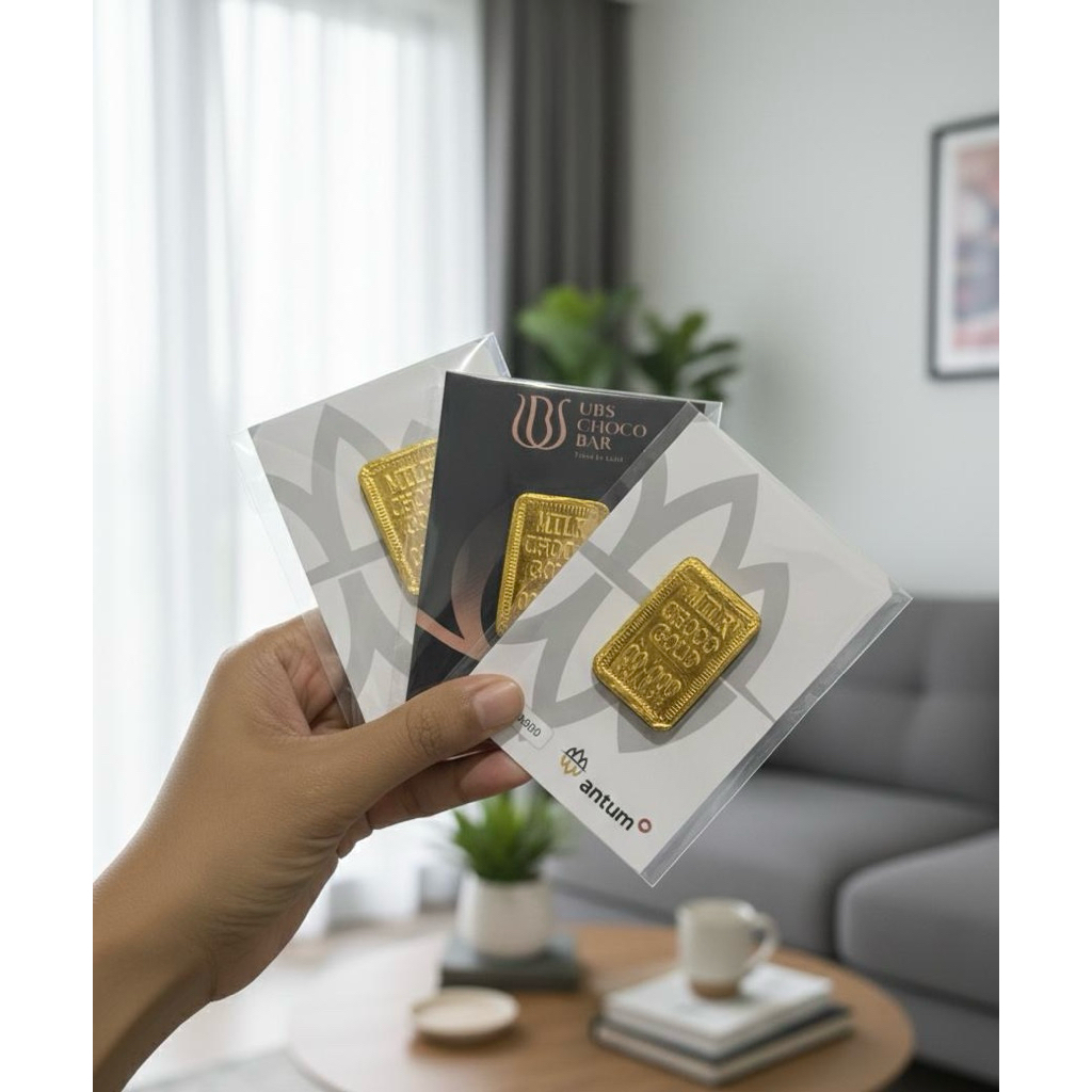 Mini gift coklat kartu card model emas ANTUM valentine kado ulang tahun
