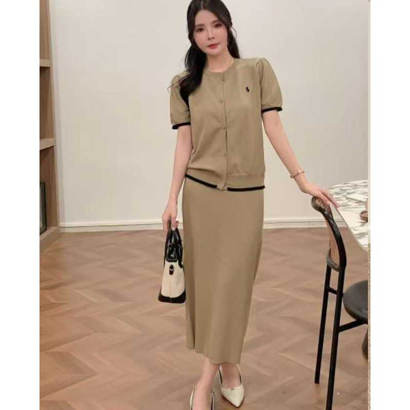 One Set Rajut Rok - Atasan Wanita Lengan Pendek - Polo Knitwear Premium