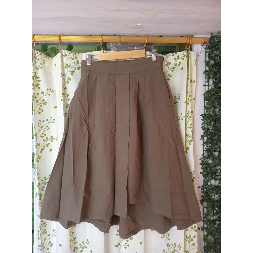 Rok wanita polos warna army pinggang karet