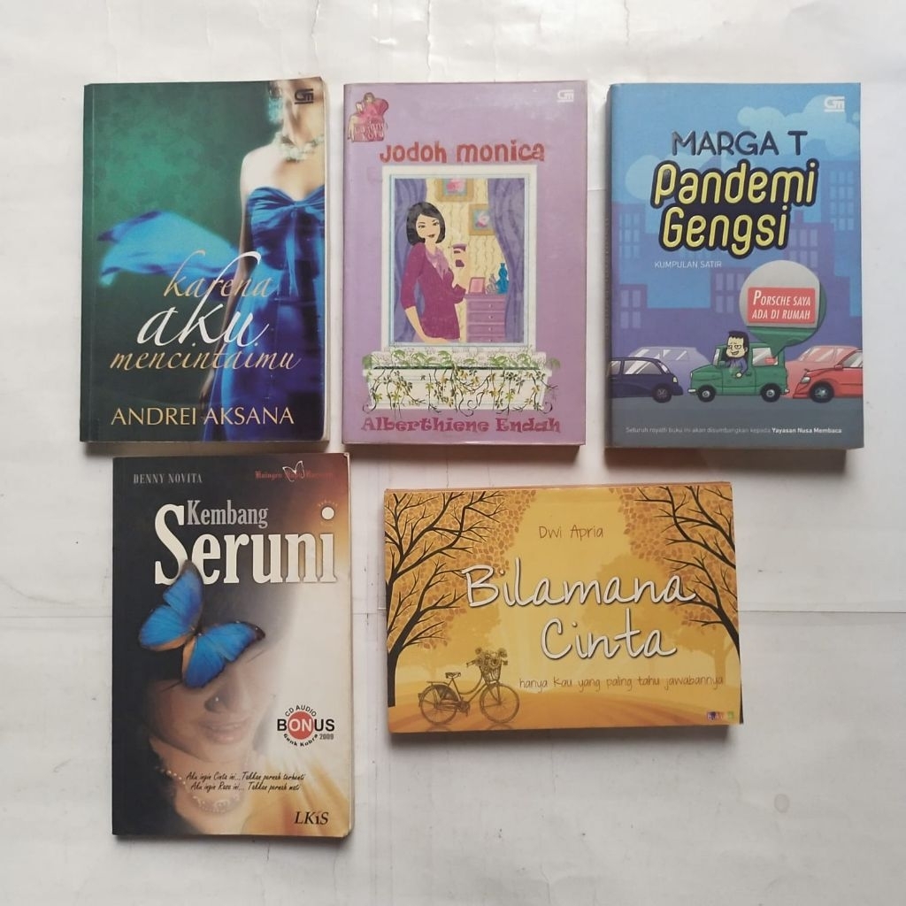 Buku Novel, KARENA AKU MENCINTAIMU, JODOH MONICA, PANDEMI GENGSI, Kembang Seruni, BILA MANA CINTA, R