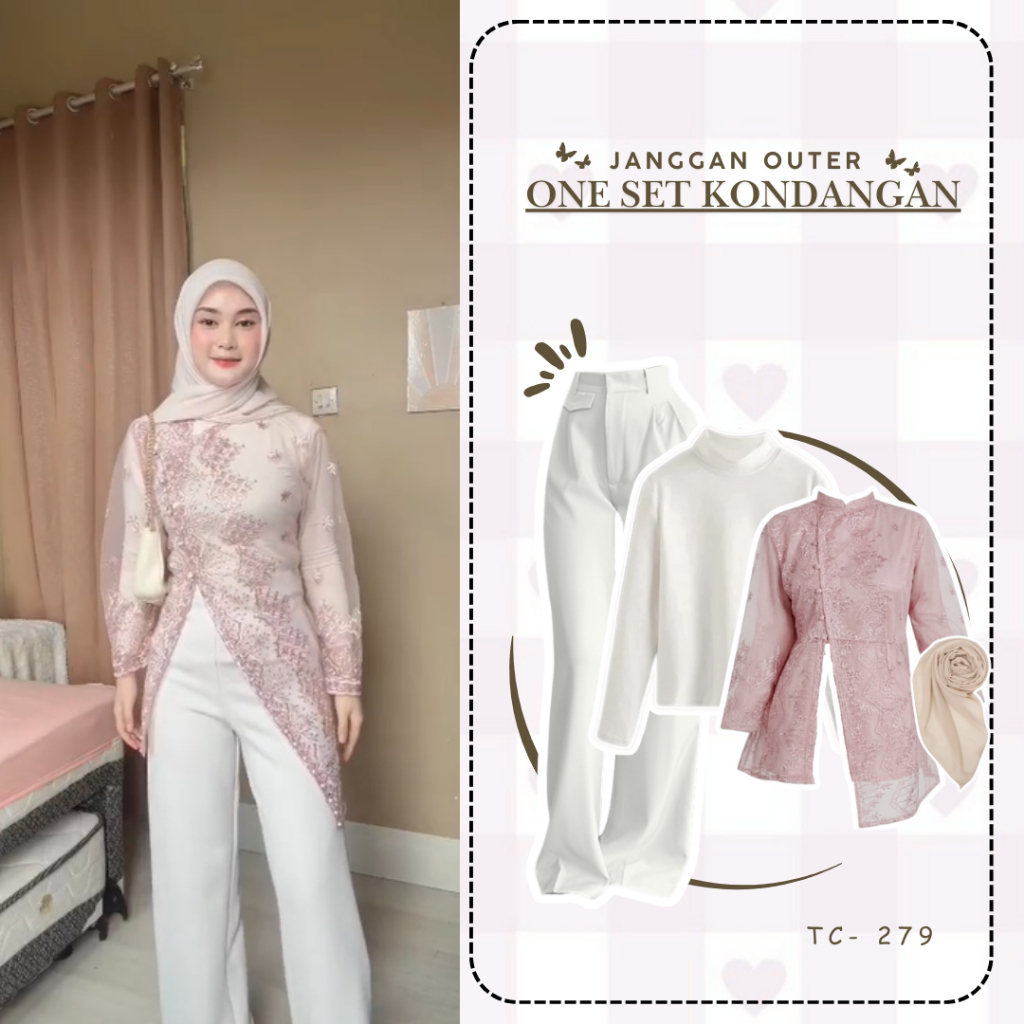 Outfit Kondangan RemajaTerbaru ( Celana + Manset + Brukat + Hijab ) | Setelan Lebaran SET TC-279