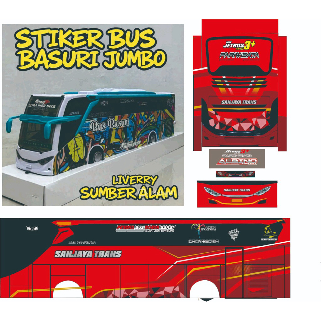 STIKER LIVERY BUS PLASTIK BASURI JUMBO MINIATUR BIS PABRIKAN 70cm