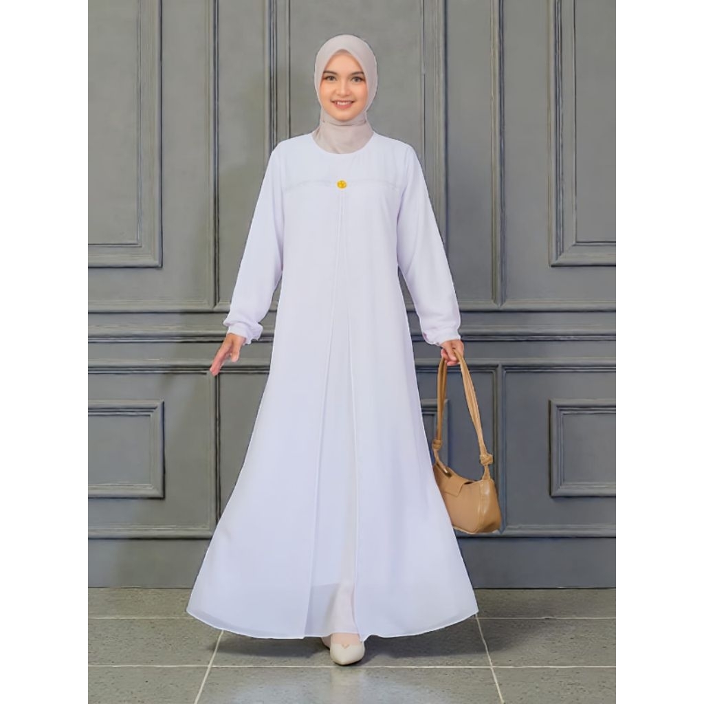 Gamis Polos Putih Bersih Elfiraza | Ceruty Babydoll Premium | Elegan Mewah