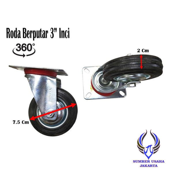 PROMO GROSIR Roda Etalase 3 inch / Roda Trolley Troli Ban Hunter 3" Inci / Roda Karet Hitam Hidup Be