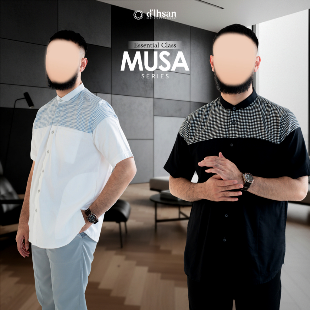 Baju Koko Pria Muslim Musa Lengan Pendek – Bahan Katun Oxford Adem & Nyaman by d’Ihsan