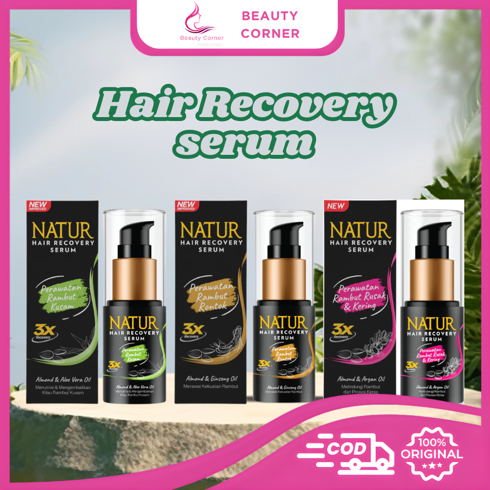 NATUR Hair Recovery Serum 60ml for Dull Damage Hair Fall - Almond & Ginseng Oil / Aloe Vera / Olive