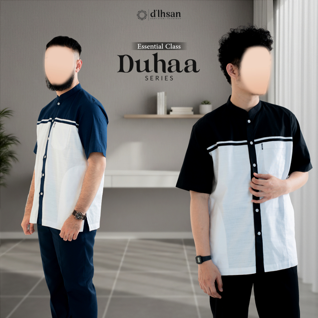 Baju Koko Pria Muslim Duhaa Lengan Pendek – Bahan Katun Linen Rami Adem & Nyaman by d’Ihsan