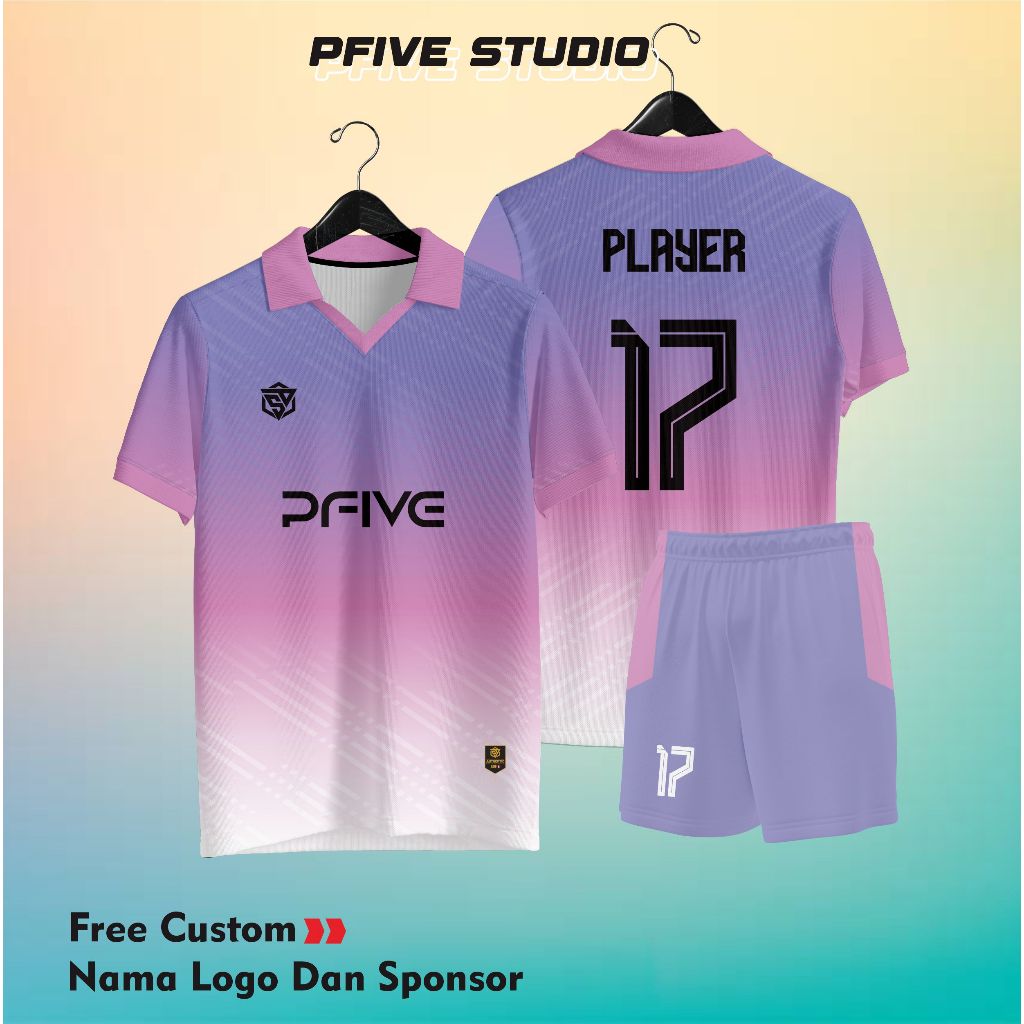 Jersey Futsal / Jersey Bola Bisa Custom Nama / Logo Full Set Ungu Putih
