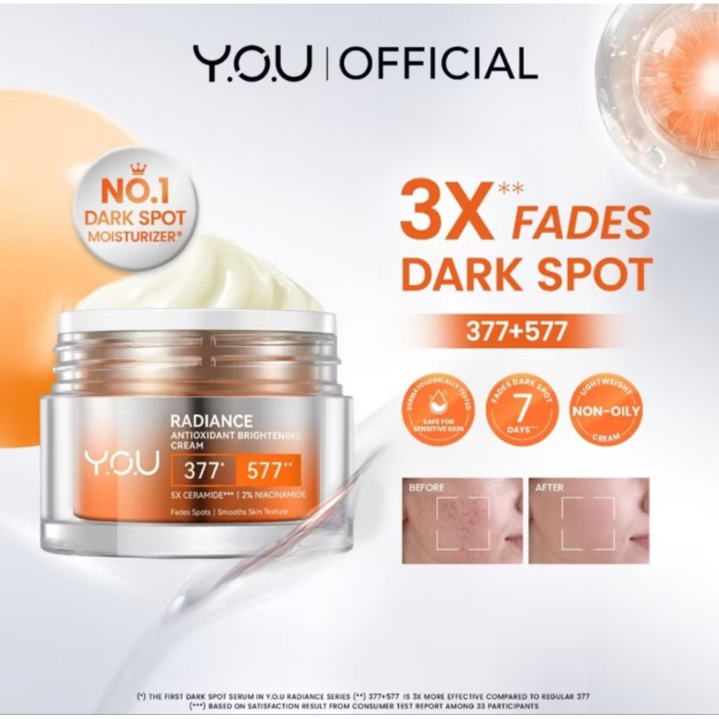YOU Radiance Antioxidant Brightening Cream 377* 577* 5x Ceramide 2% Niacinamide Penghilang Flek Dark