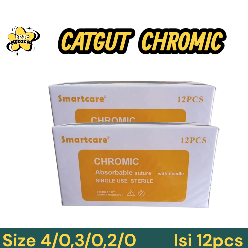 Catgut chromic plus jarum chromic 4/0 3/0 2/0 isi 12 pcs benang operasi benang jahit luka smartcare 