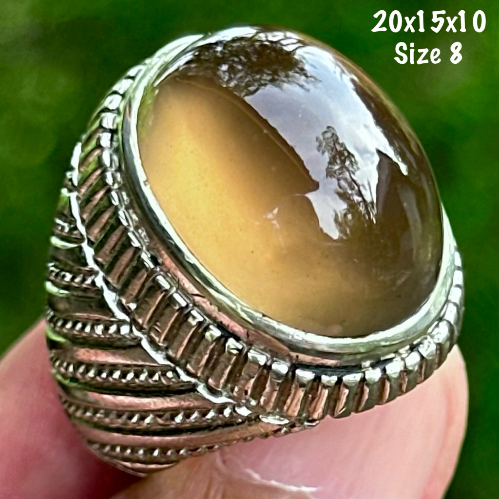 Cincin Batu Akik Natural Kecubung Asap Giwang Kristal (asli alam)