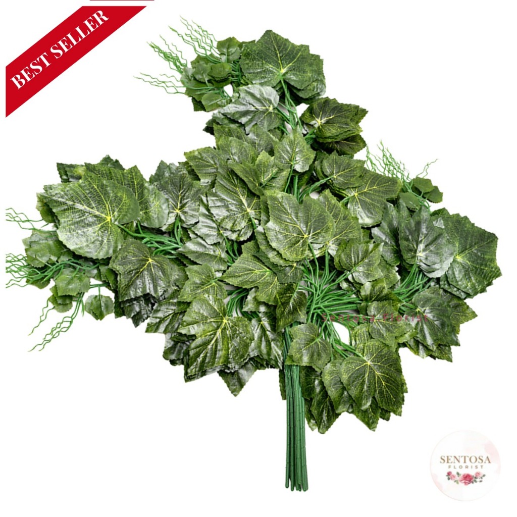 COD Daun Anggur Artificial 1 Lusin Daun Dekorasi Wedding/Hias Backdrop Murah Impor Daun Hijau