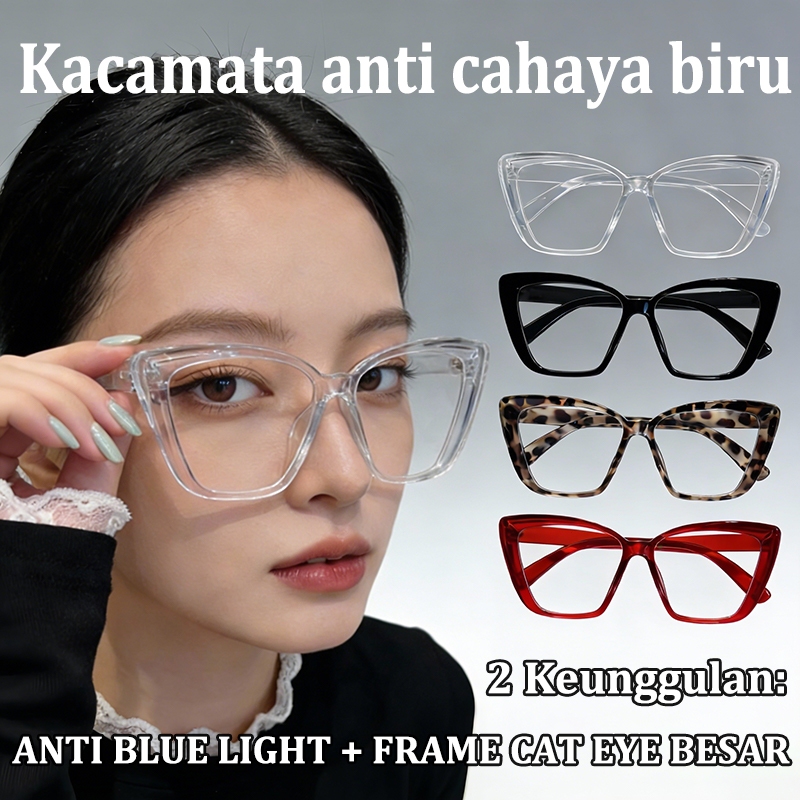 Kacamata Frame Besar Cat Eye Dengan Teknologi Anti Blue Light Viral