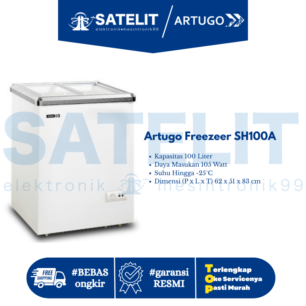 ARTUGO SH 100 A Sliding Glass Freezer 100L - Freezer Kaca Geser Es Krim & Frozen Food (Garansi Resmi