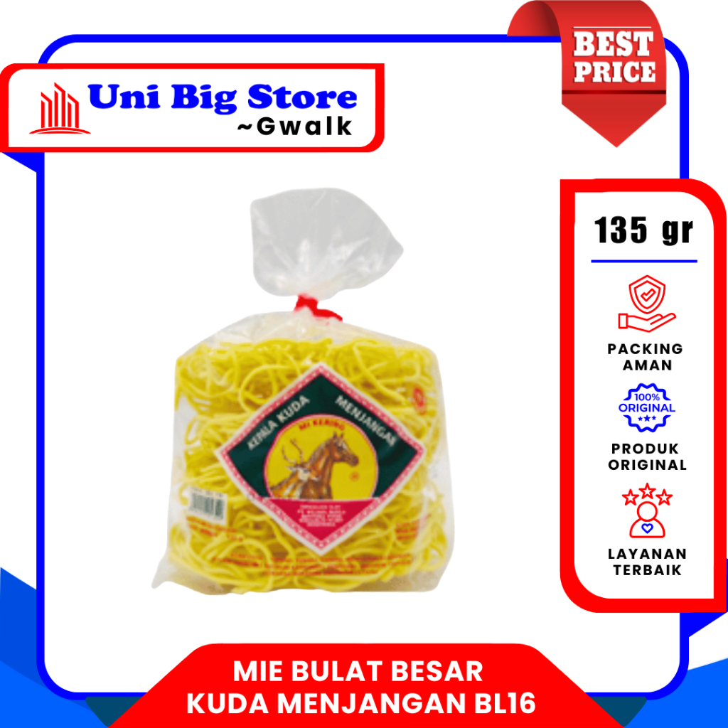 MIE BULAT BESAR KUDA MENJANGAN BL16 MIE KERING ~ 135 gr