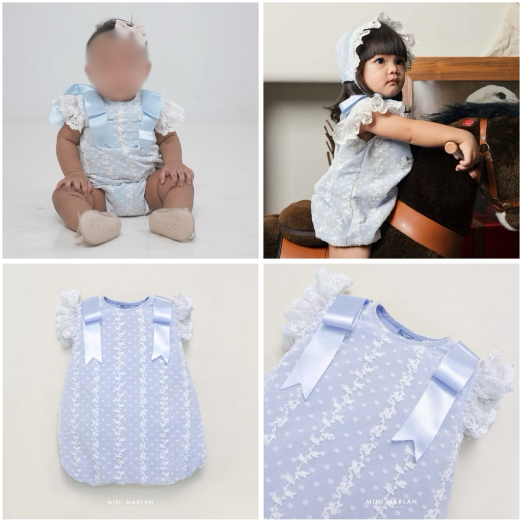 Preloved Mini Marlan 6-9 Bulan Month Celyn Blue Girl Romper Jumper Onesie One Set Renda Bahan Katun 