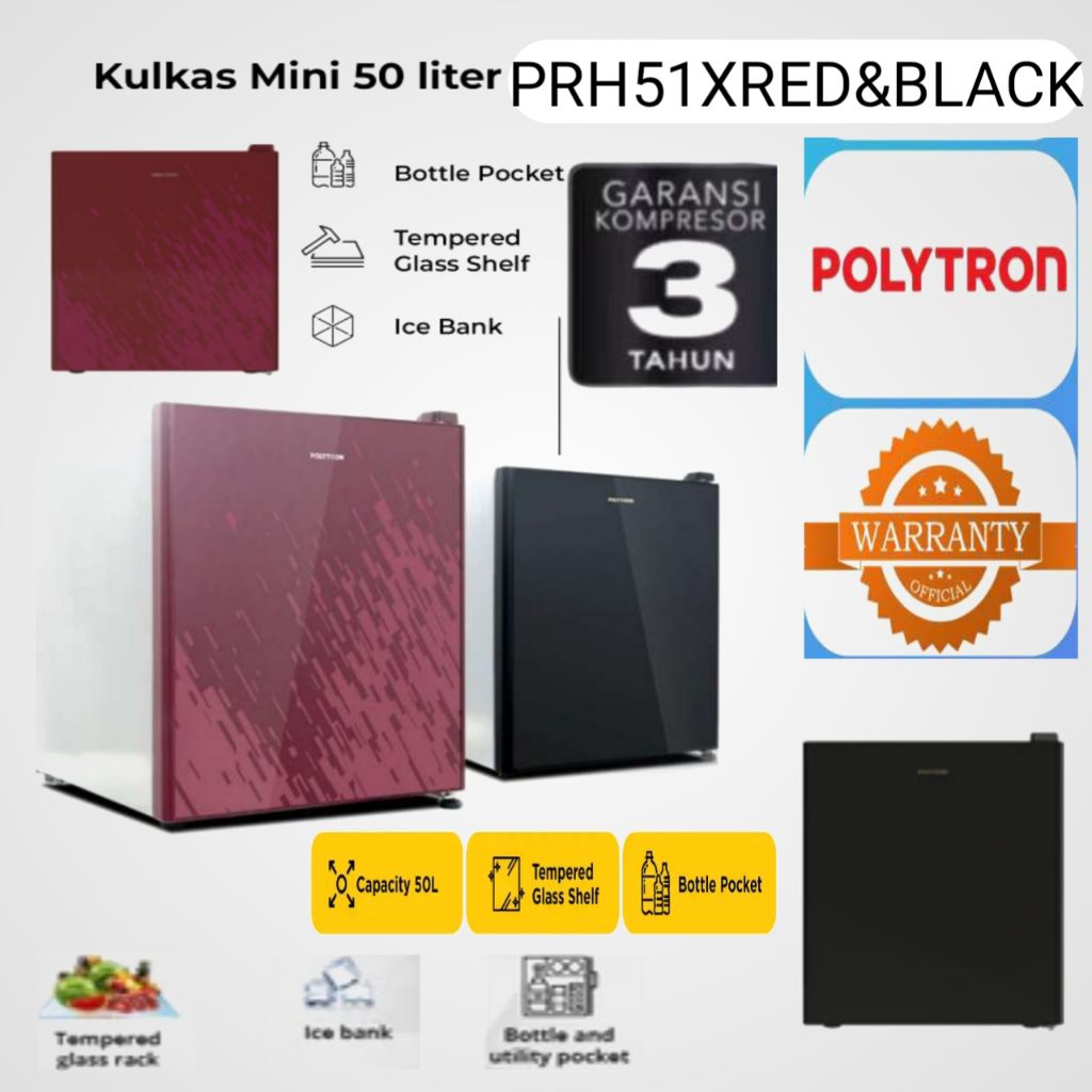 Polytron Kulkas Mini / Portable Refrigerator PRH 51 R/X / PRH51 Merah & HITAM : KULKAS 1 PINTU