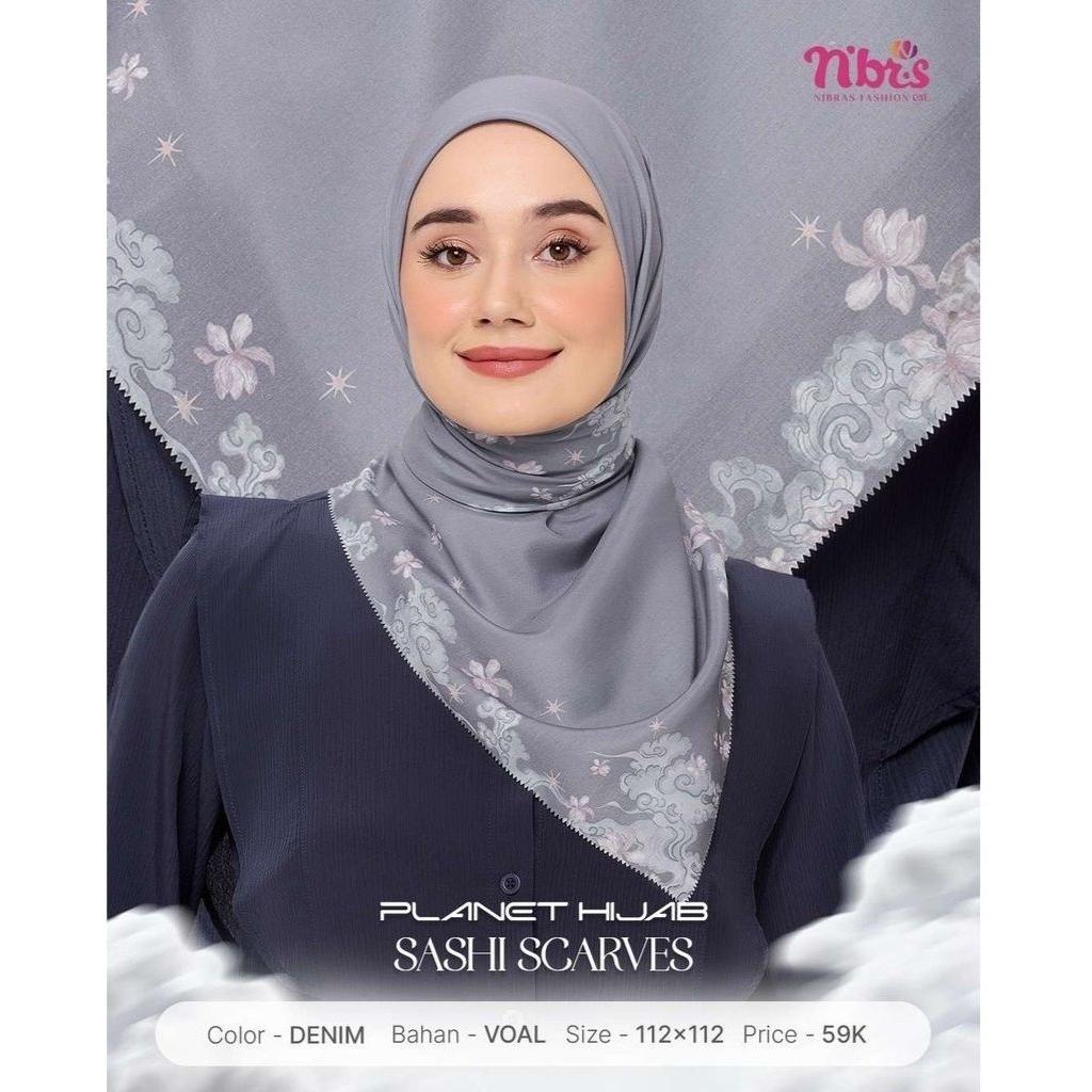 Hijab Motif Segiempat/Hijab Motif Bunga/Hijab Motif Nibras - Sashi Scarves | Produk Original By Nibr