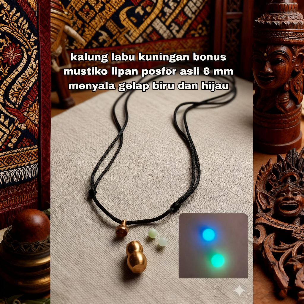 Kalung Liontin Labu Kuningans Bonus Batu Akik Posfor 6mm Menyala Dalam Gelap Terbaik