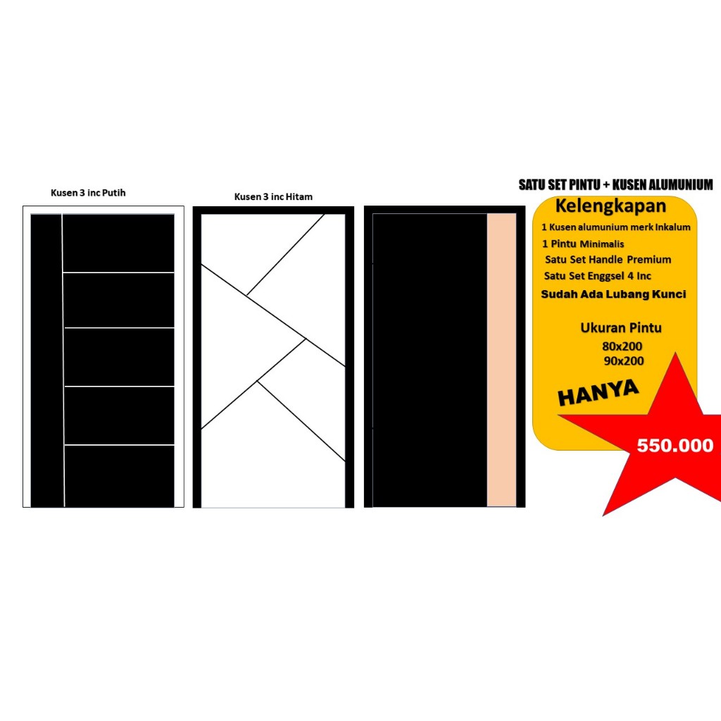 SATU SET PINTU+KUSEN ALUMUNIUM TINGGAL PASANG