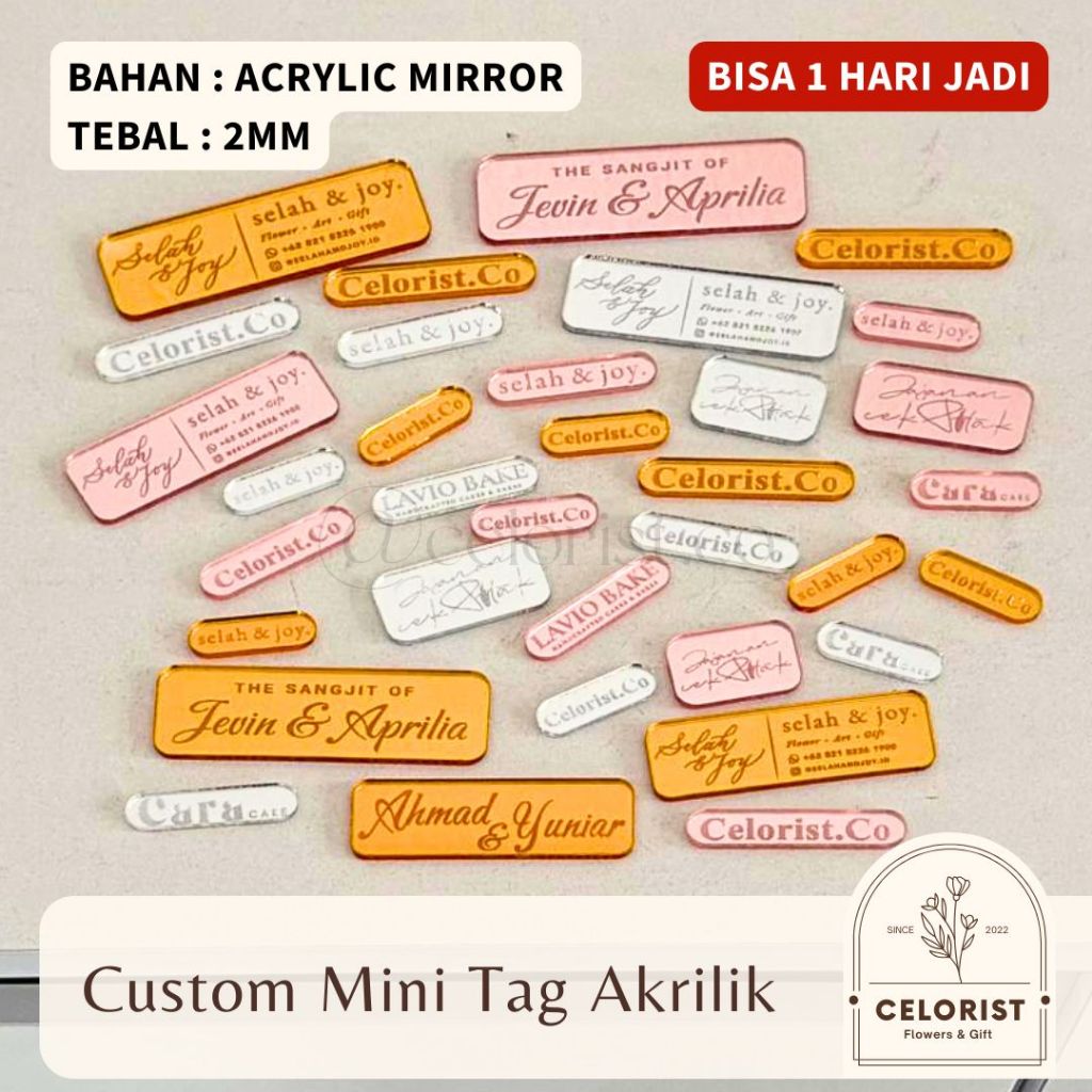 Mini Label Akrilik Mirror Custom | Laser Engraving Label Hijab Akrilik | Label Baju | Custom Tag Mer
