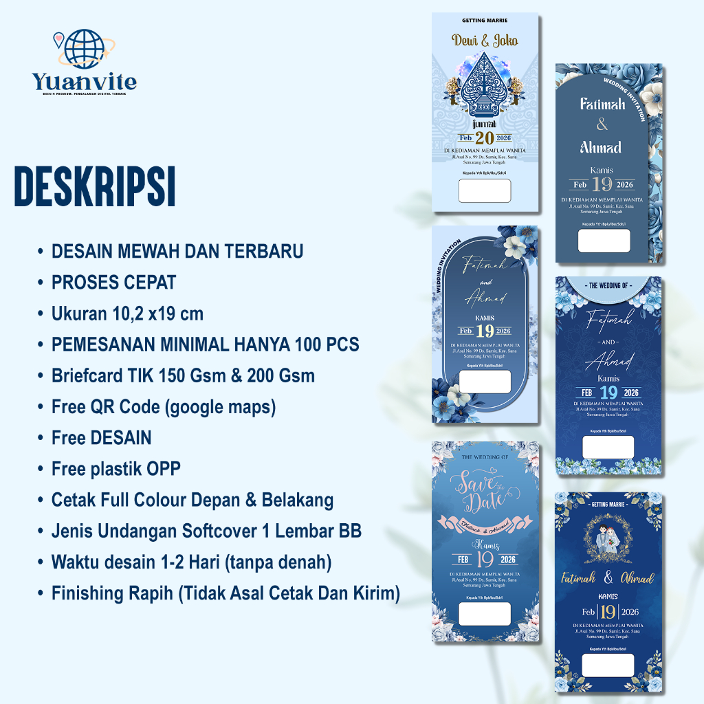 UNDANGAN PERNIKAHAN MURAH EKONOMIS 1 LEMBAR BOLAK BALIK SIMPLE