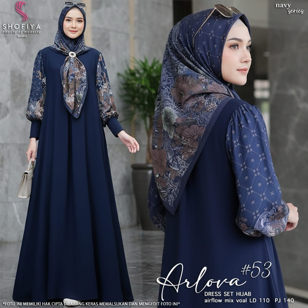 Arlova Set Gamis + Hijab Original Shofiya Hijab Voal Gamis Airflow Ld 110 Arlova Shofiya