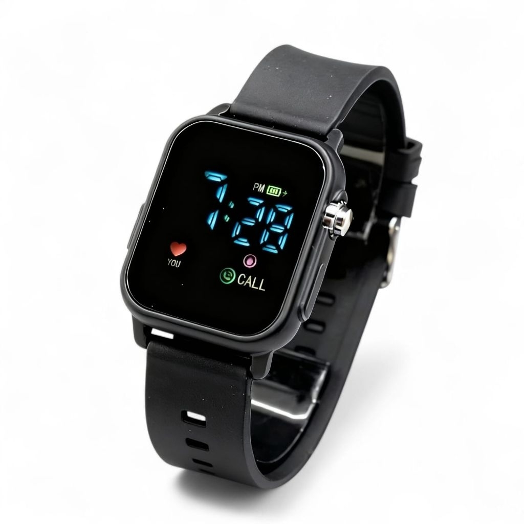 Jam Tangan Digital LED Watch JSS3642 Kotak Cewek Cowok Strap Rubber Anti Air