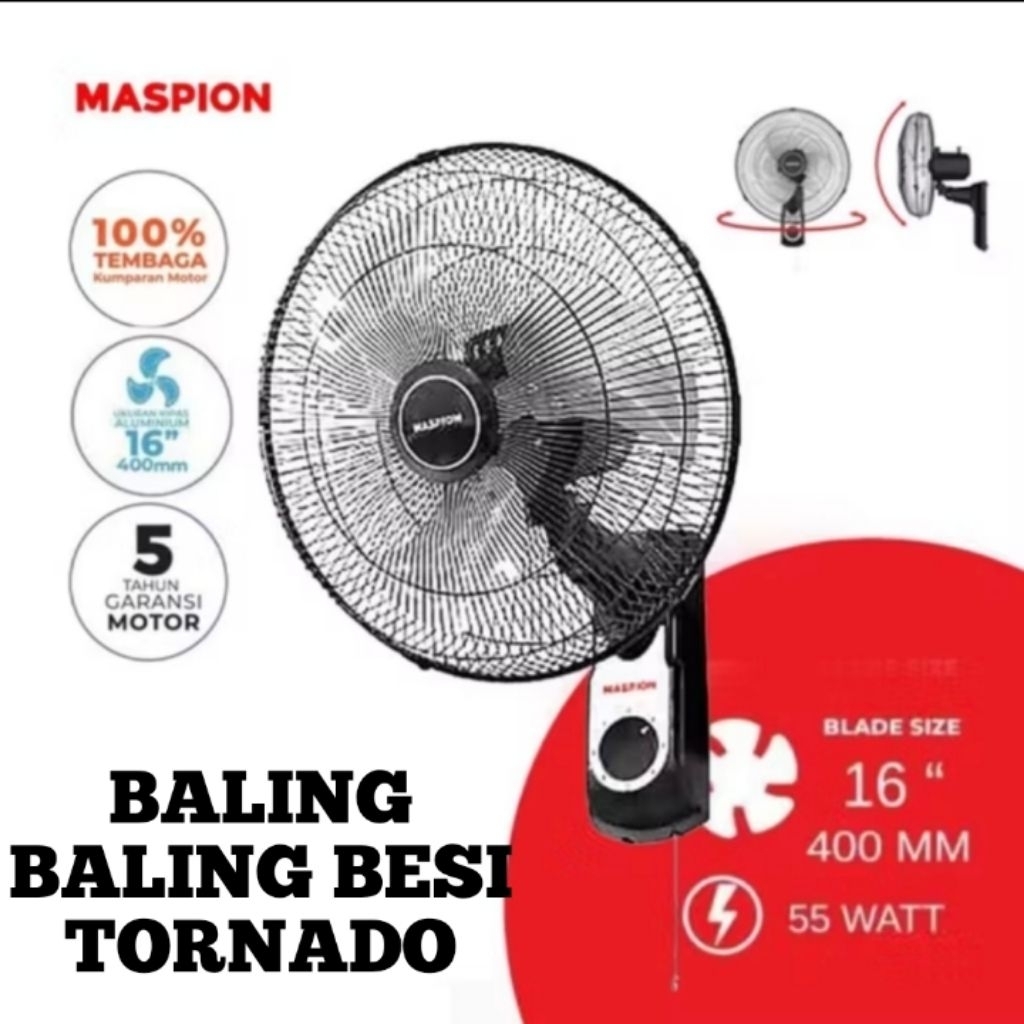 Kipas Angin Dinding/Gantung Maspion Tornado Baling Baling besi 16in MWF 1609K