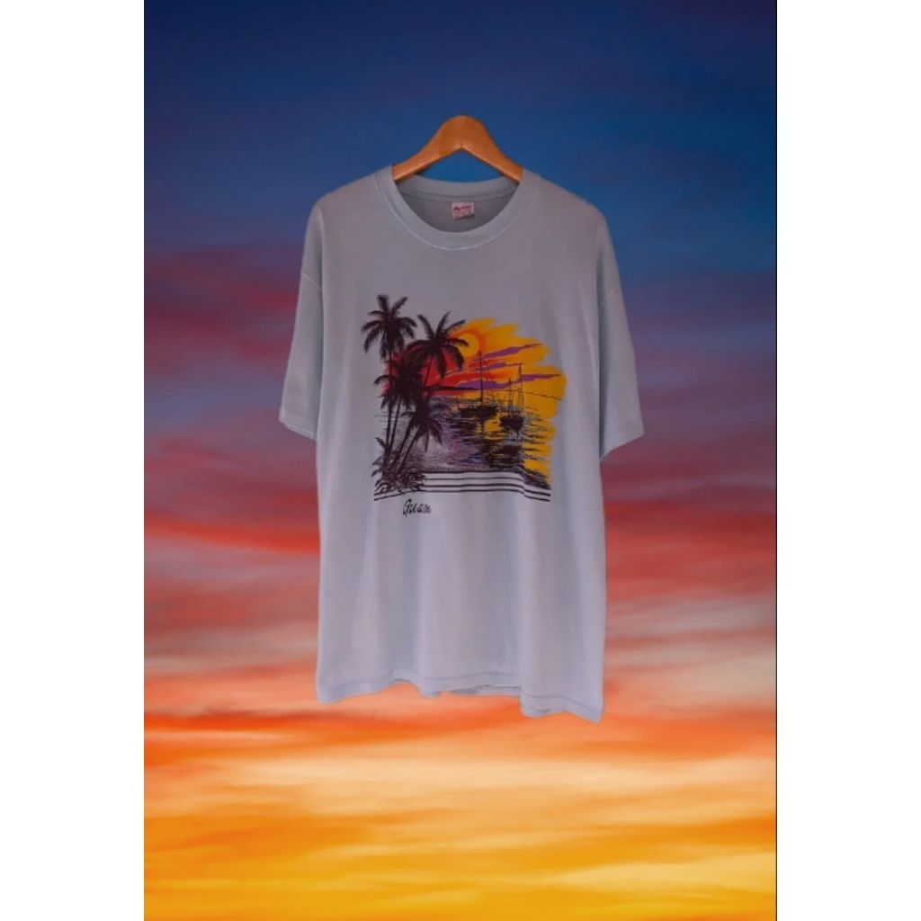 kaos Vintage 80s GUAM Beach nature art hawaii t-shirt