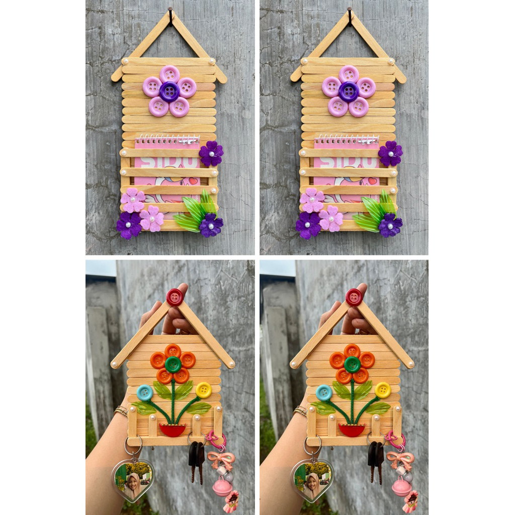 prakarya kerajinan dari stik es krim dan kancing baju/ hiasan dinding