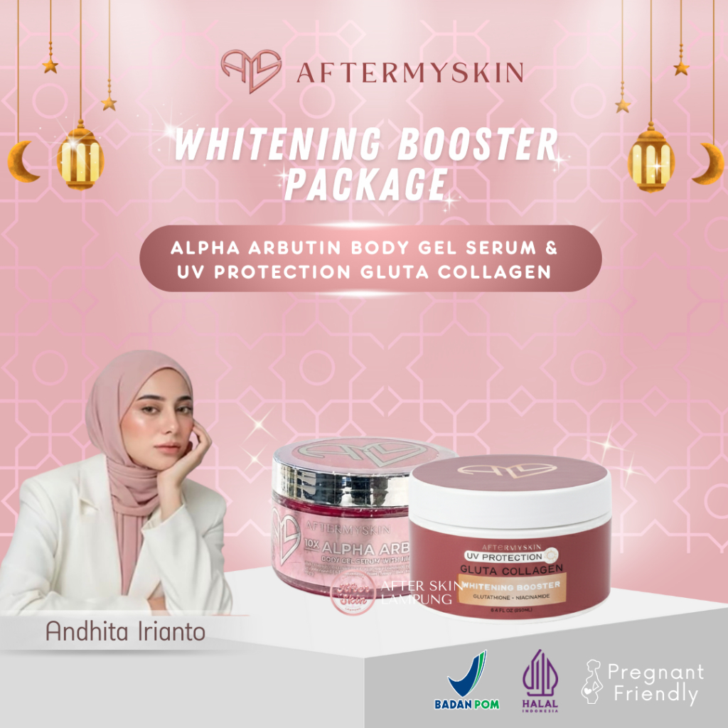 Aftermyskin Bundling HB ALPHA ARBUTIN 3% dan UV Protection Gluta Collagen