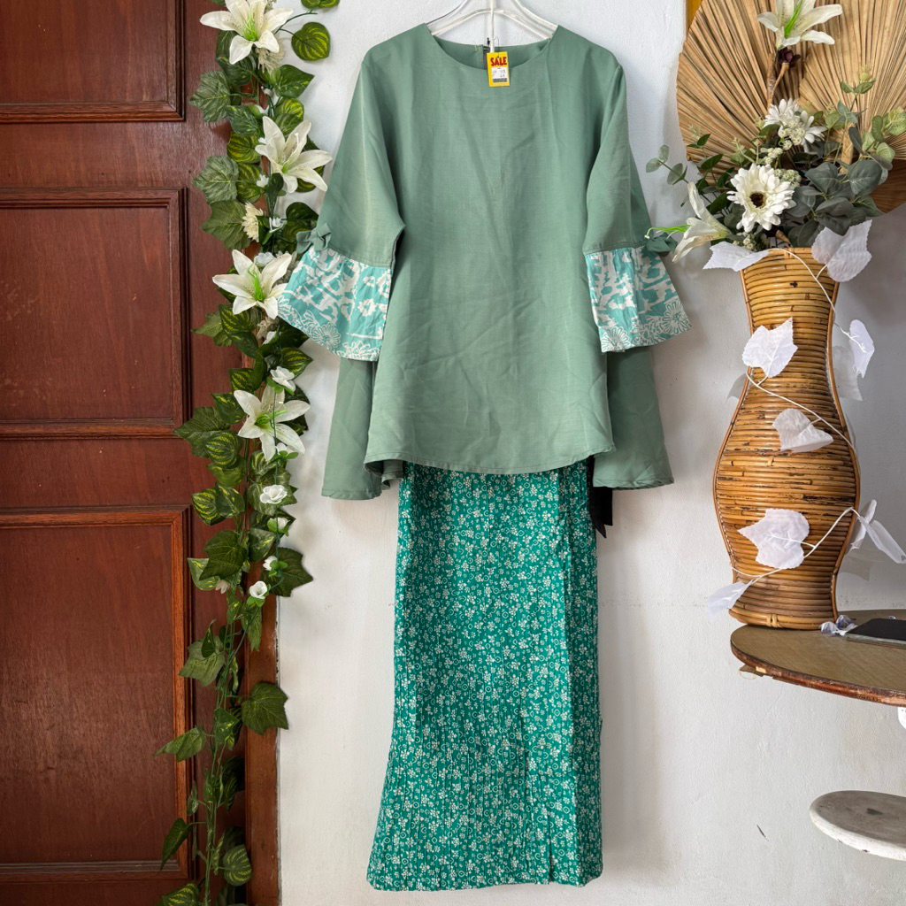 Set Blouse Rok Lilit Batik Tosca