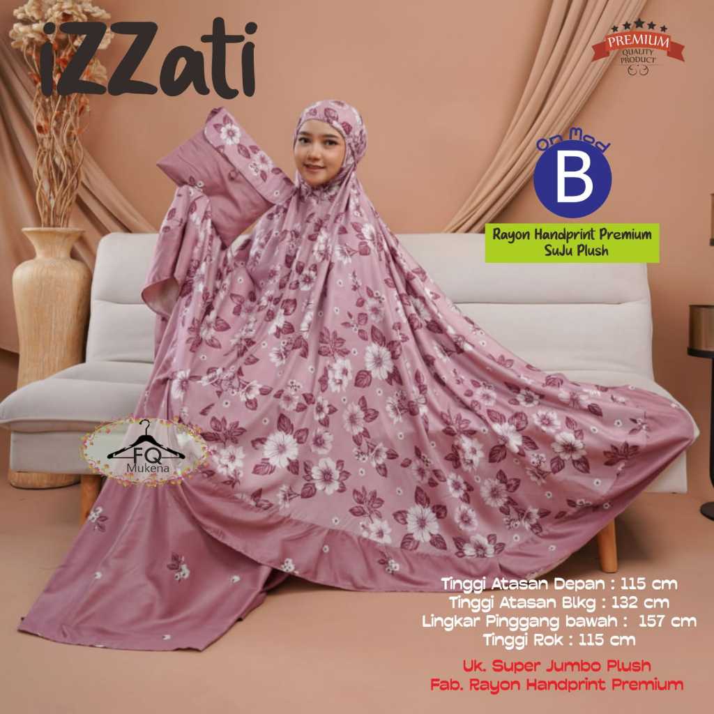 Mukena Izzati Dewasa Original FQ Mukena Rayon Handprint Premium Suju Plush Super Jumbo Setelan Atasa