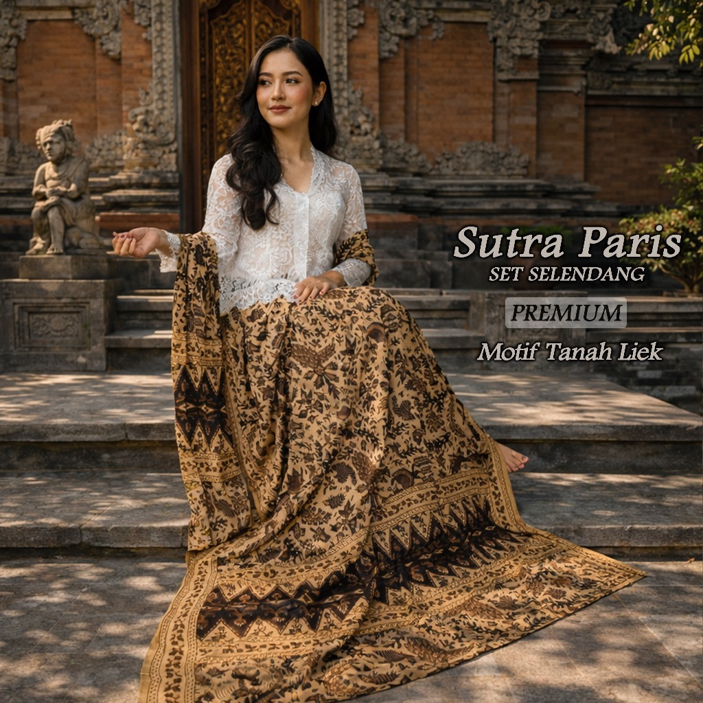 KAIN SUTRA PARIS SET SELENDANG TANAH LIEK SARUNG SELENDANG TERBARU BAWAHAN KEBAYA WANITA WISUDA