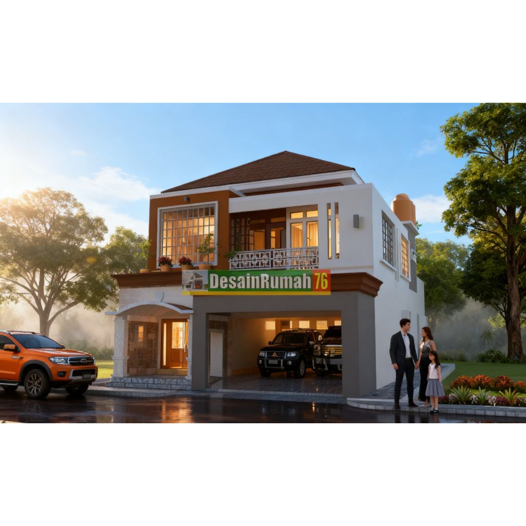 Desain rumah minimalis 2 lantai, ukuran 8,5x 18, 4 kamar tidur. Include gambar kerja pelaksanaan.