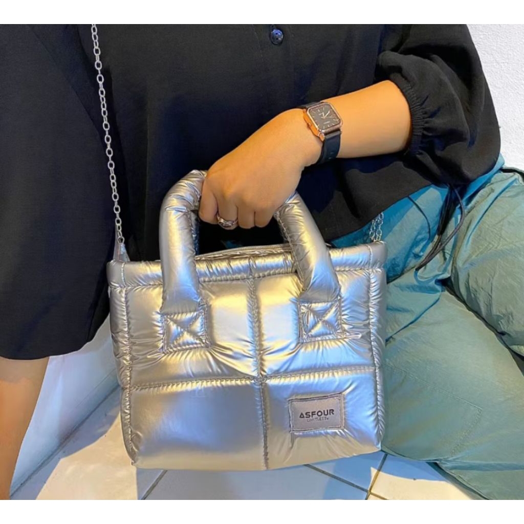 NEW Sling Bag Puffy Bag silver ASFOUR LIMITLESS
