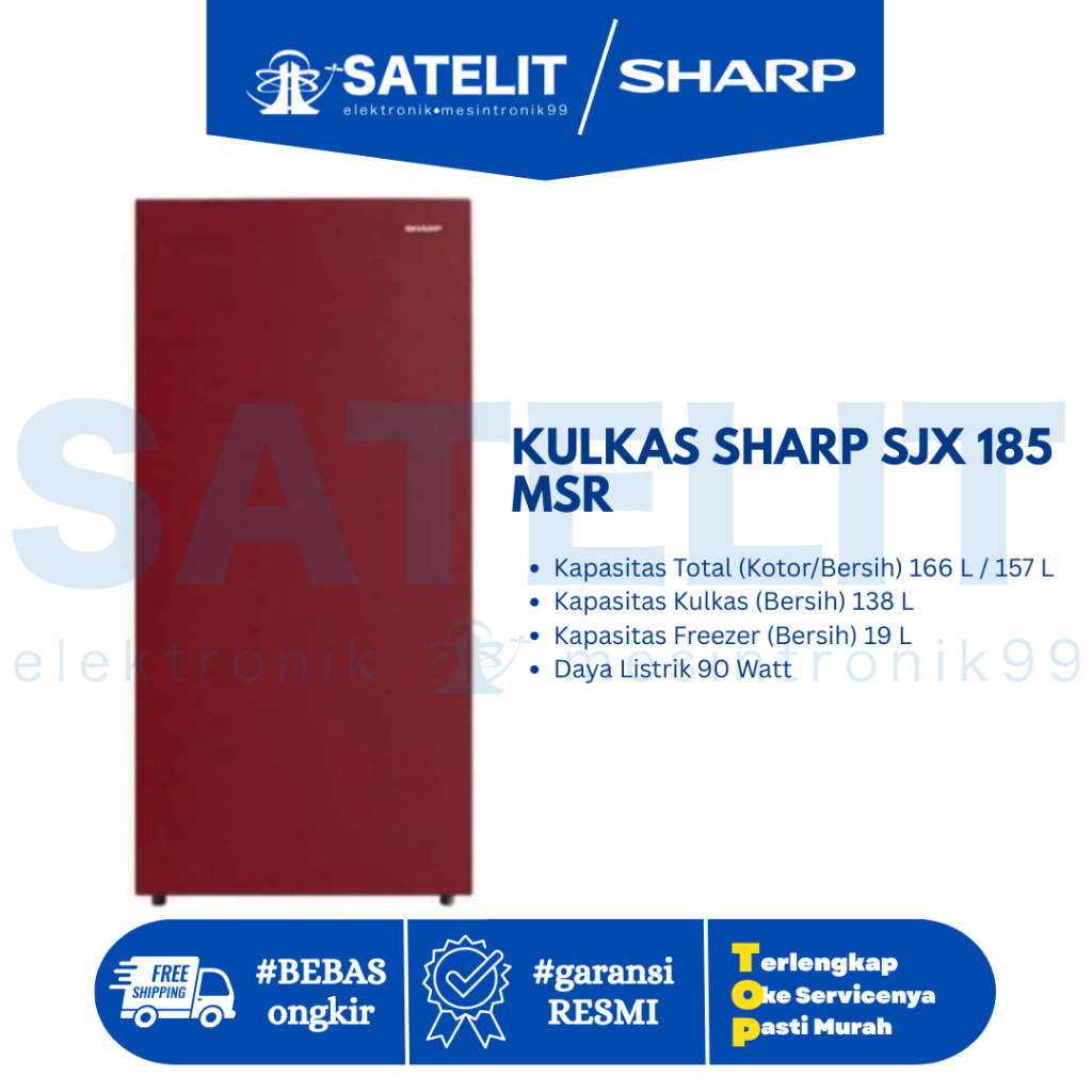 SHARP SJ-X185-MSR Kulkas 1 Pintu Motif Bunga Magneglass Series - Lemari Es Elegan Mewah Hemat Listri