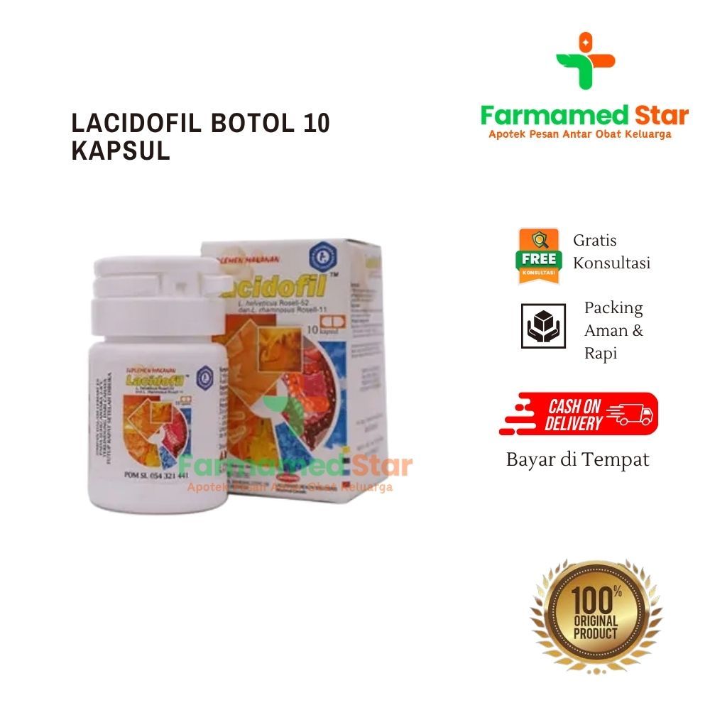 Lacidofil Probiotik Dewasa 10 Kapsul - Menjaga Kesehatan Pencernaan, Mengurangi Diare, Suplemen Prob