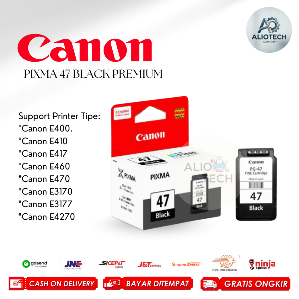Tinta Canon PG47 Black Catridge Premium Printer Canon E400, E410, E417, E460, E470, E477
