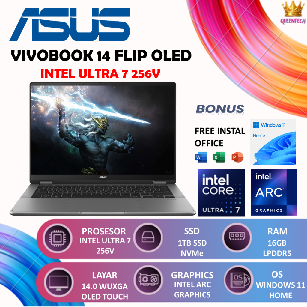 ASUS VIVOBOOK 14 INCI FLIP OLED TOUCH TP3407SA ULTRA 7 256V [16B/1TB] Windows11